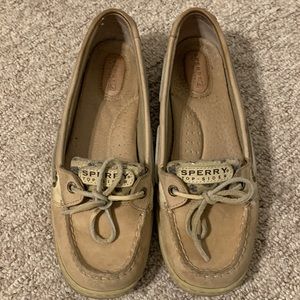 Tan Sperry boat shoes